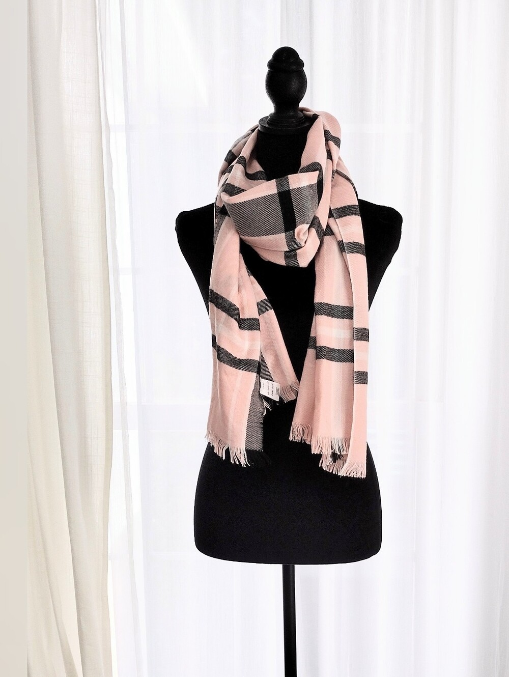 Soft Pink Plaid Women's Scarf - Lightweight Fashion Accessory